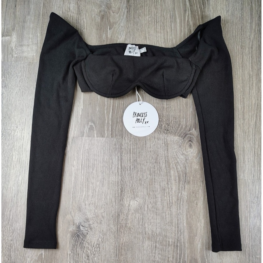 NEW Princess Polly Becca Long Sleeve Crop Top Black Size US 2 Streetwear